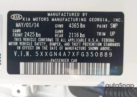 2015 Kia Optima Ex z USA, uszkodzony, nr VIN 5XXGN4A7XFG350889